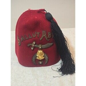 Al Malaikah Temple Shriner Fez w. Stitching, Felt & Tassel 8" Diam. Fits 7-1/2